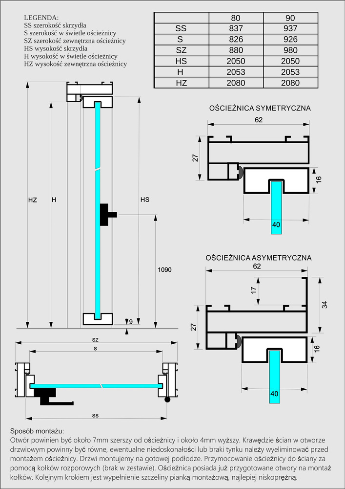 Double Door 80+20cm Aluminum Satin-Graphite Slim Loft 8 Panel Set with Frame 1138x2080mm Left