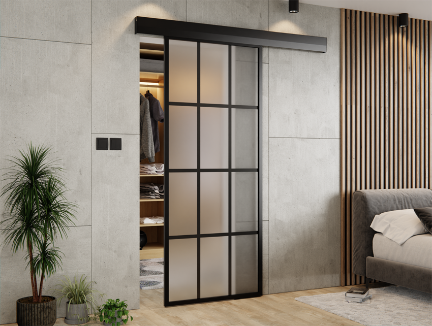 MOVING DOORS 85X210 SYSTEM ALUMINIUM BLACK SATIN (12 KINDS) SEPT